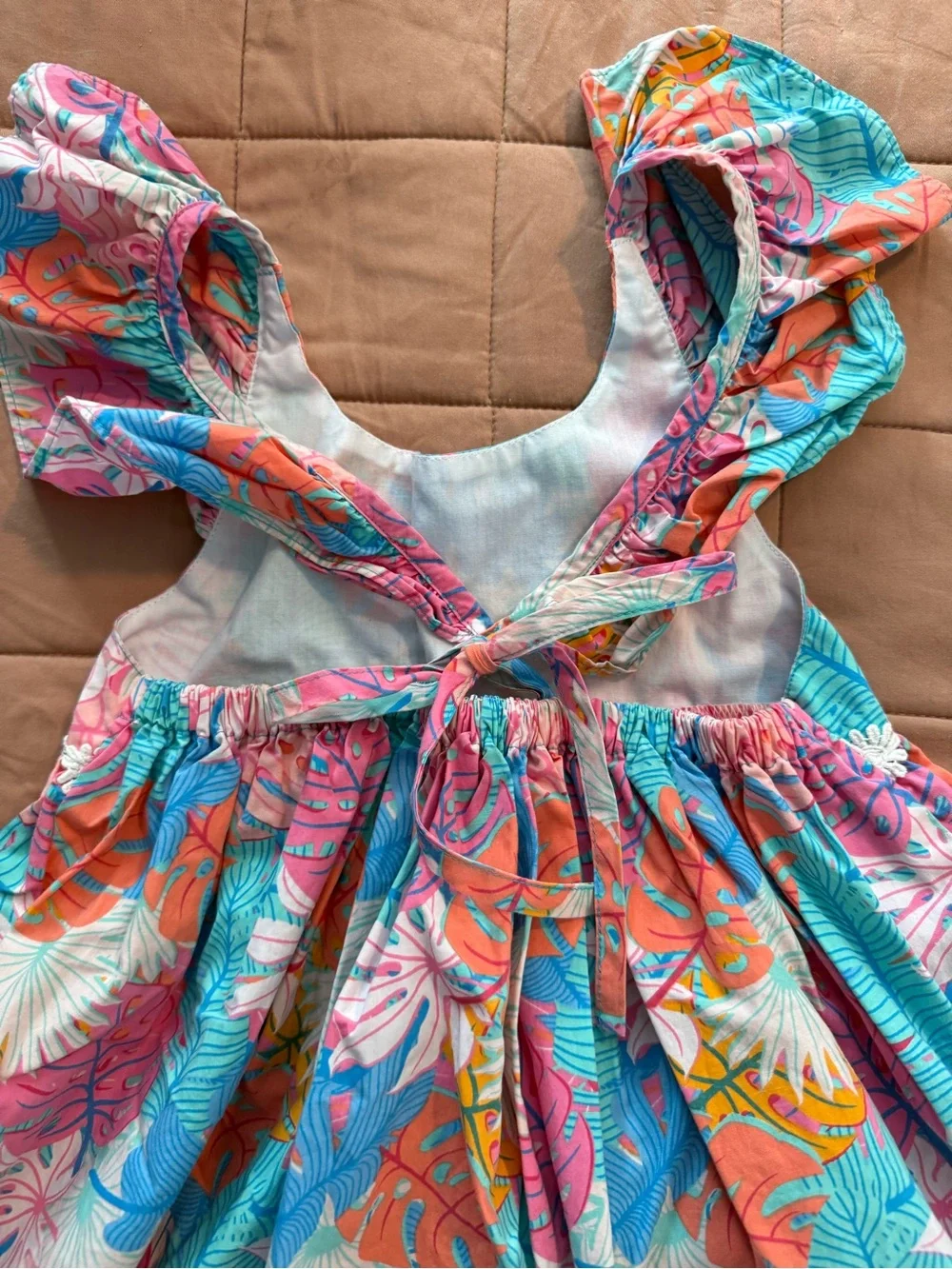 Kelly's Kids Pink Blue Tropical Print Dress